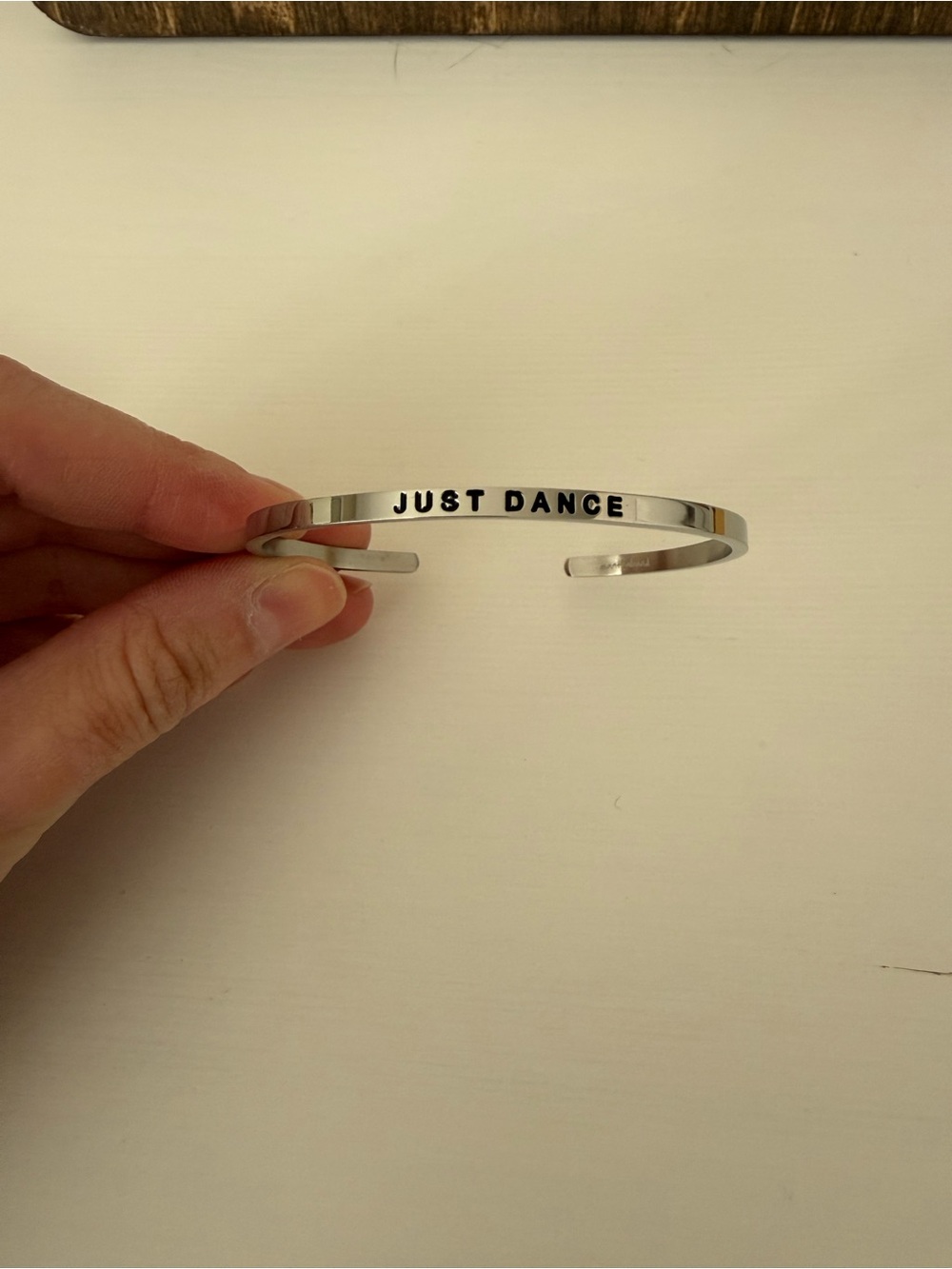 Silver 'JUST DANCE' Stamped Cuff Bracelet